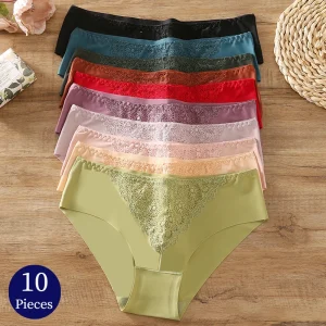 BZEL 10PCS/Set Women's Panties Exquisite Sweet Lace Underwear Lingerie Silk Satin Briefs Woman Comfort Breathable Underpant
