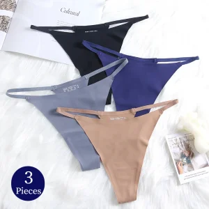 BZEL 3PCS/Set Women's Panties Seamless Thongs Silk Satin Female Underwear Lingerie Breathable Cozy G-Strings Fitness T-Back