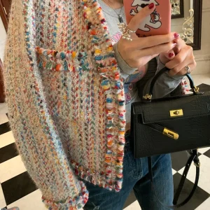 Cotvotee Rainbow Wool Coat Women 2024 Spring Summer New Fashion Long Sleeve Jackets Vintage V Neck Open Stitch Casual Chic Coats