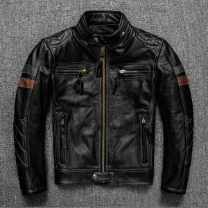 Free shipping. Brand new Pro motor biker real leather jacket.black men rider cowhide coat.quality leather cloth cuero natural