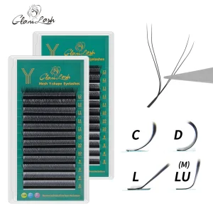 GLAMLASH YY Shape Black Eyelashes Extensions Two Tip Lashes 0.07/0.10mm C/D/L/LU Curl High Quality Idividual Makeup Tool
