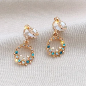 Korean Imitation Pearl Flower Clip on Earrings No Pierced Earrings Women's Party Birthday Fashion Cute Cuff Earrings Ear Clip