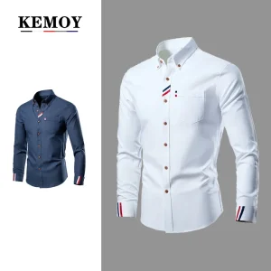 Mens White Shirts Long Sleeve Korean Fashion Contrasting Stripe Designer Chemise Mariage Homme for Men Business Dress Shirt