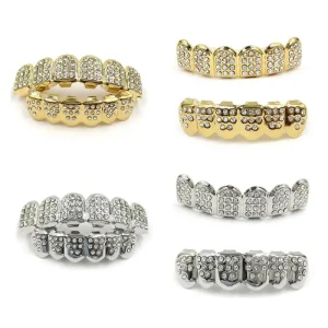 New Fshion Hip Hop Gold Silver Colour Iced Out CZ Teeth Grillz Top Bottom Men Women Jewelry