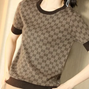 New Short Sleeve Women's Pure Cotton Knitted Sweater Spring/Summer O-Neck Top Pullover Knitted Fabric