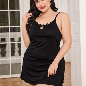 Plus Size Women's Nightgowns V Neck Lace Sleepwear Sleeveless Cut Out Nightwear Dress Side Slit Lingerie Backless Nighty Cloth