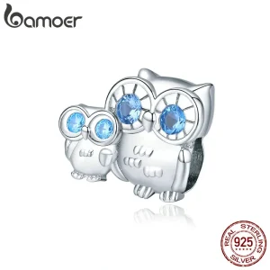 bamoer Owl Mom and Baby Metal Charm 925 Sterling Silver Animal Guardian Charm fit Original Bracelet Jewelry Accessories BSC238