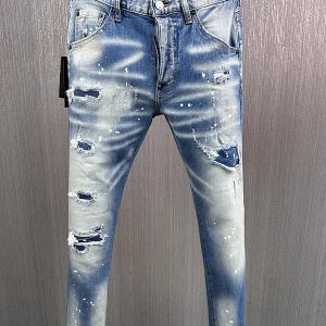 new brand dsq Men Jeans Badge Printed dsq Coolguy Beggar Denim Long Pants Straight Pockets Hole Zipper Button blue jeans pant